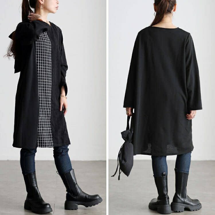 大きいサイズ レディース 異素材切り替えチュニックワンピース cast-5562005