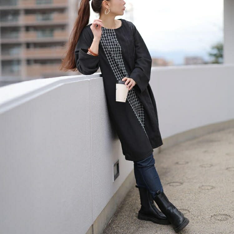 大きいサイズ レディース 異素材切り替えチュニックワンピース cast-5562005