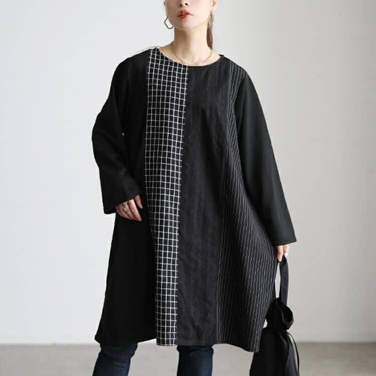 大きいサイズ レディース 異素材切り替えチュニックワンピース cast-5562005