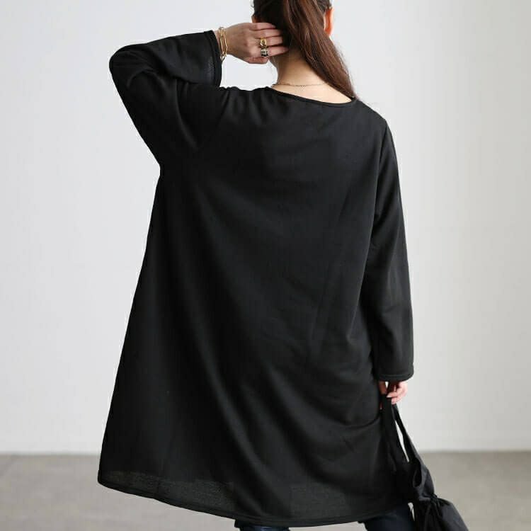 大きいサイズ レディース 異素材切り替えチュニックワンピース cast-5562005