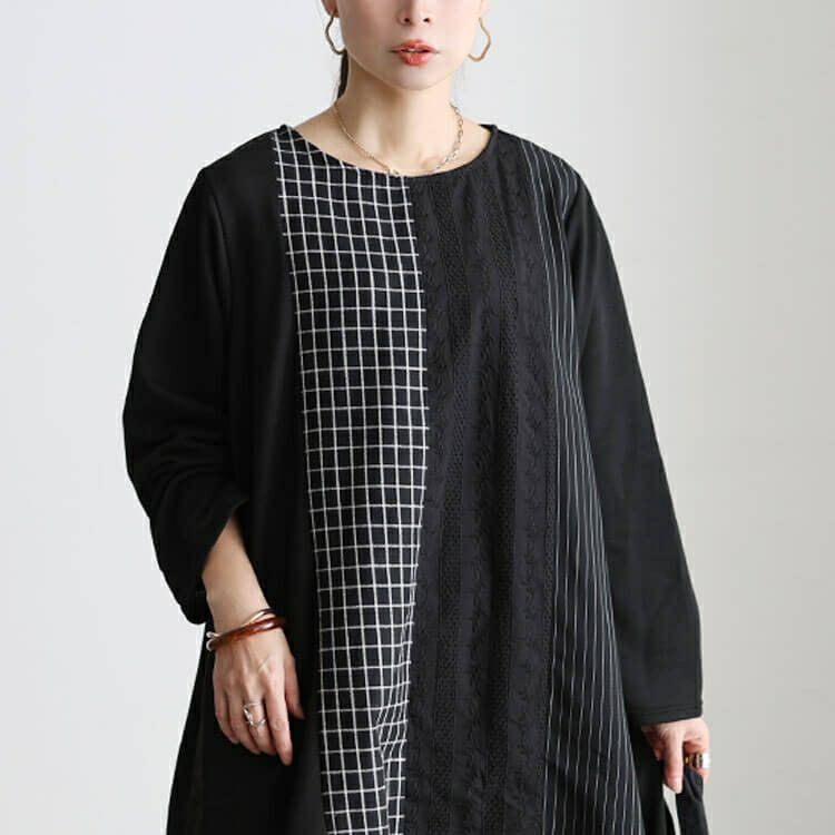 大きいサイズ レディース 異素材切り替えチュニックワンピース cast-5562005