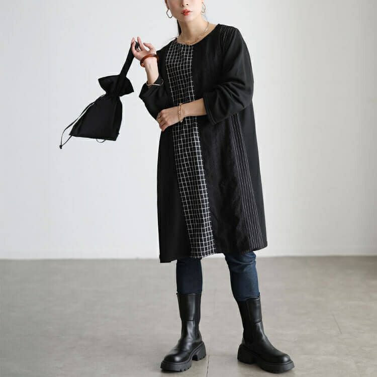 大きいサイズ レディース 異素材切り替えチュニックワンピース cast-5562005