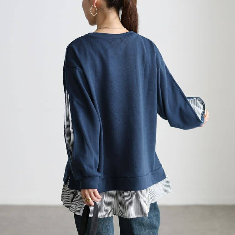 大きいサイズ レディース ストライプ切り替えスリット袖チュニック cast-5562002