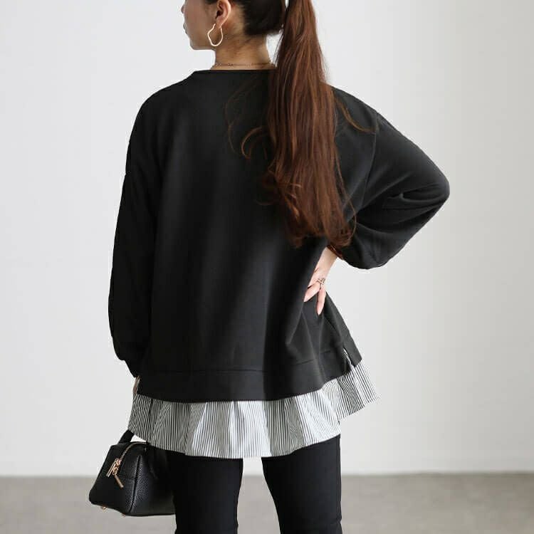 大きいサイズ レディース ストライプ切り替えスリット袖チュニック cast-5562002