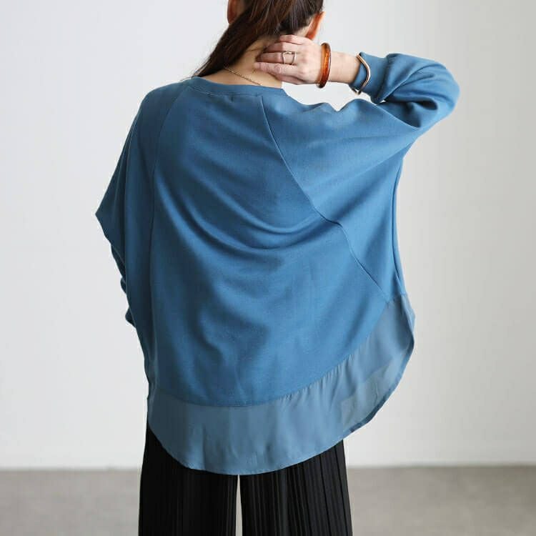 大きいサイズ レディース 裾シフォン切り替えラグランプルオーバー cast-5562001