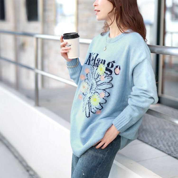 大きいサイズ レディース 花ジャガード＆刺繍ニットチュニック cros-245002