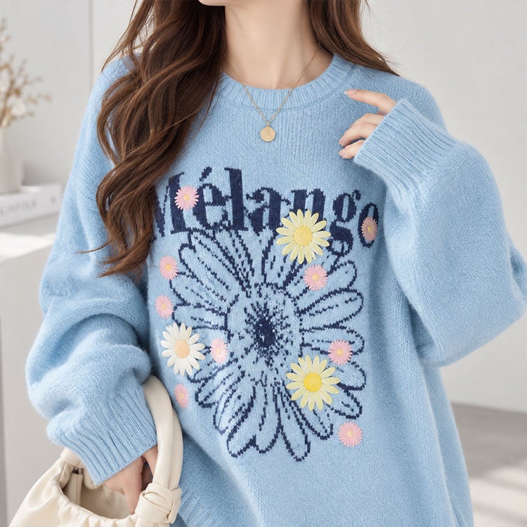 大きいサイズ レディース 花ジャガード＆刺繍ニットチュニック cros-245002