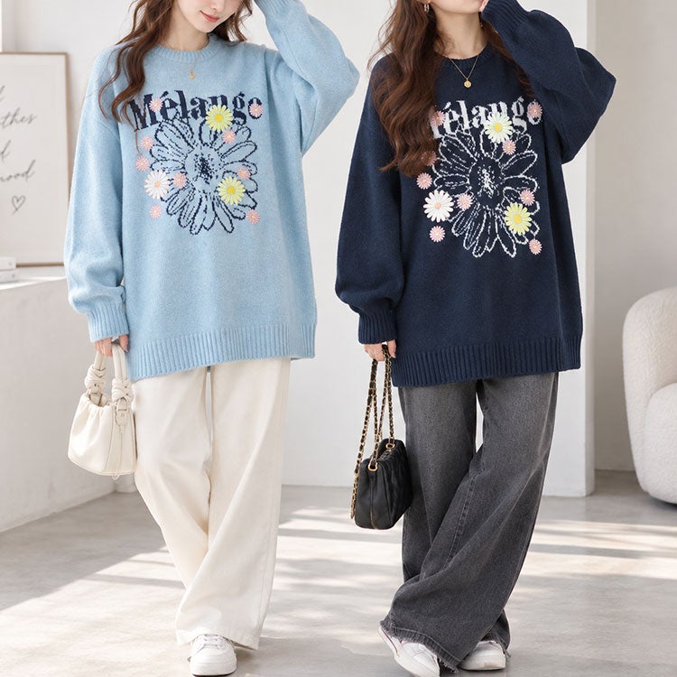 大きいサイズ レディース 花ジャガード＆刺繍ニットチュニック cros-245002