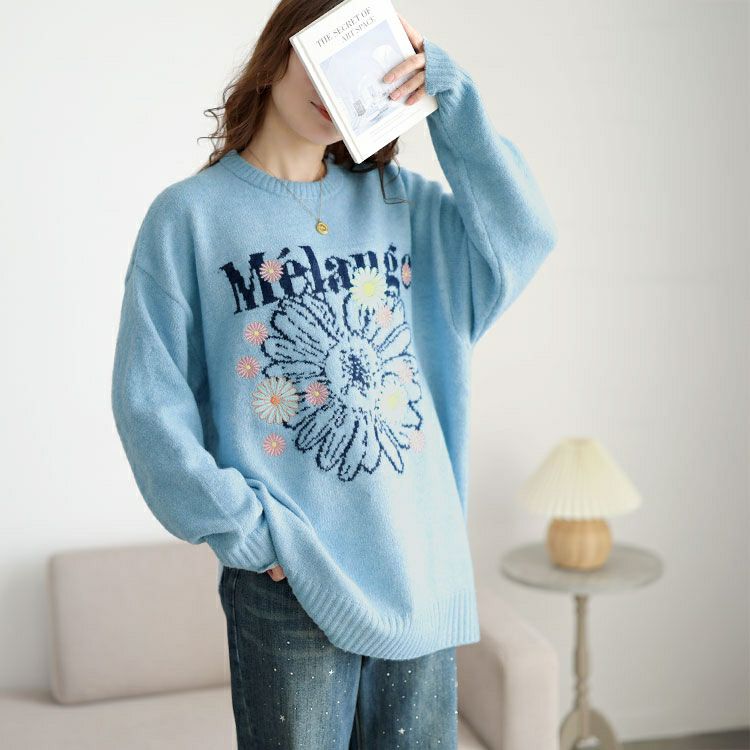 大きいサイズ レディース 花ジャガード＆刺繍ニットチュニック cros-245002