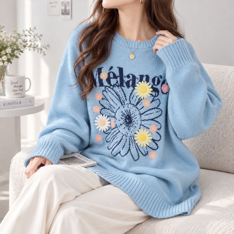 大きいサイズ レディース 花ジャガード＆刺繍ニットチュニック cros-245002