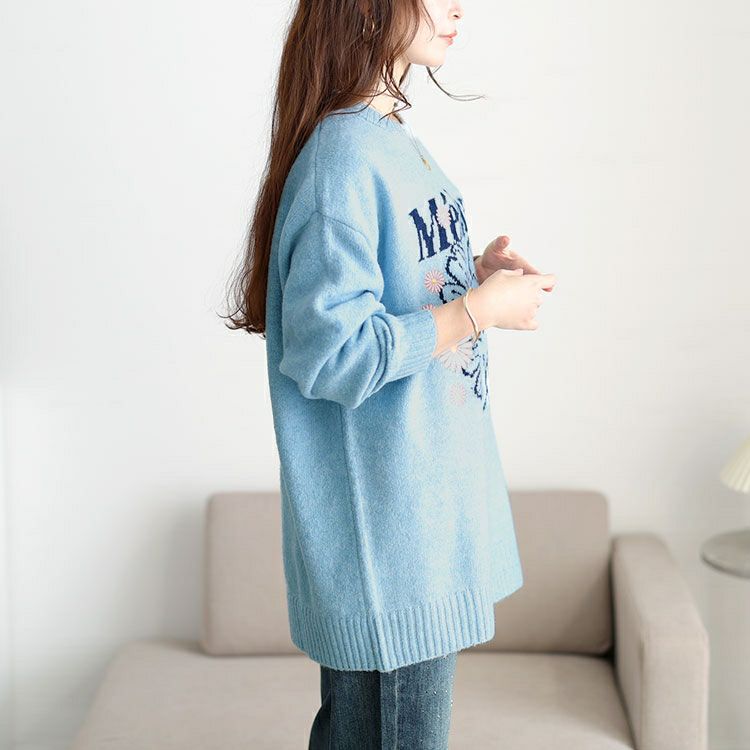 大きいサイズ レディース 花ジャガード＆刺繍ニットチュニック cros-245002