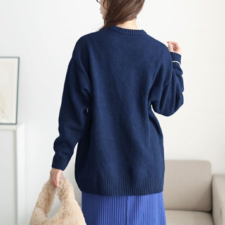 大きいサイズ レディース 花ジャガード＆刺繍ニットチュニック cros-245002