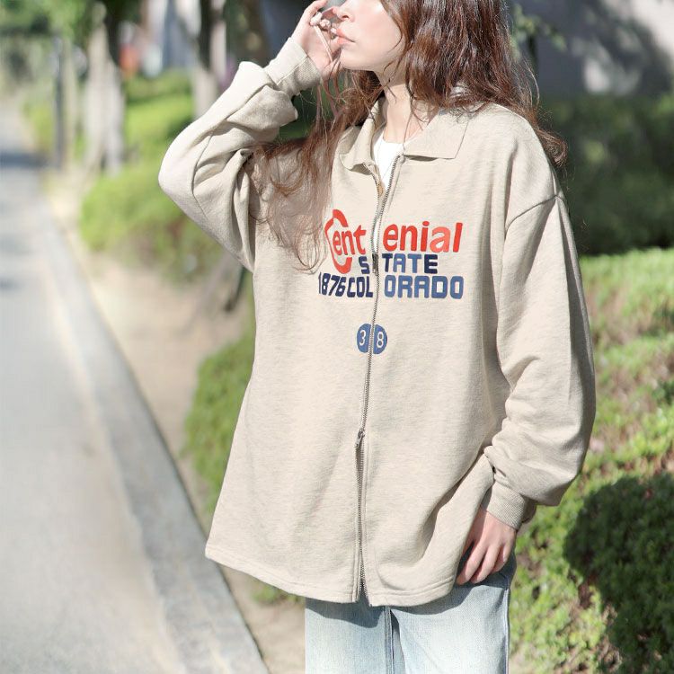 大きいサイズ レディース ロゴ入りダブルZIP襟付きカーディガン cros-140445