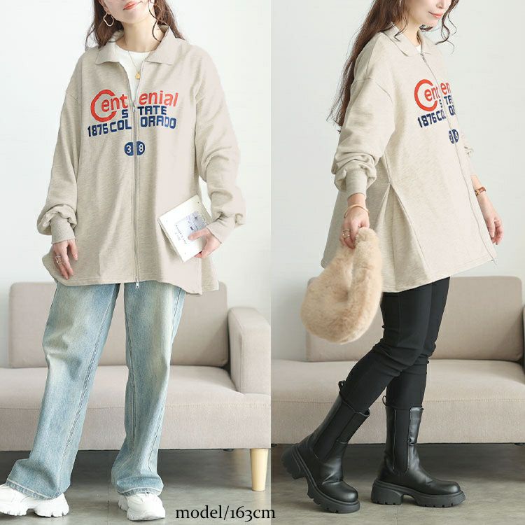 大きいサイズ レディース ロゴ入りダブルZIP襟付きカーディガン cros-140445