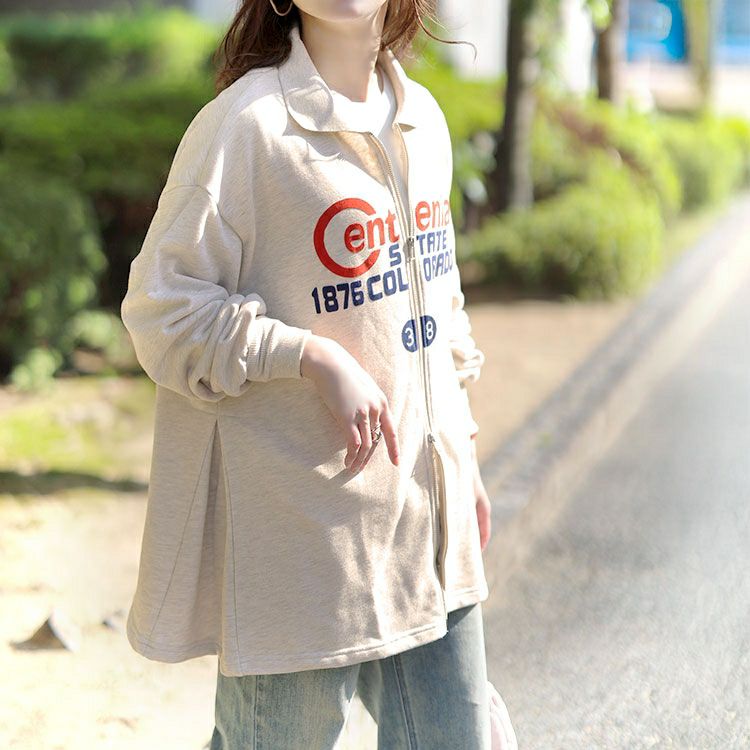 大きいサイズ レディース ロゴ入りダブルZIP襟付きカーディガン cros-140445