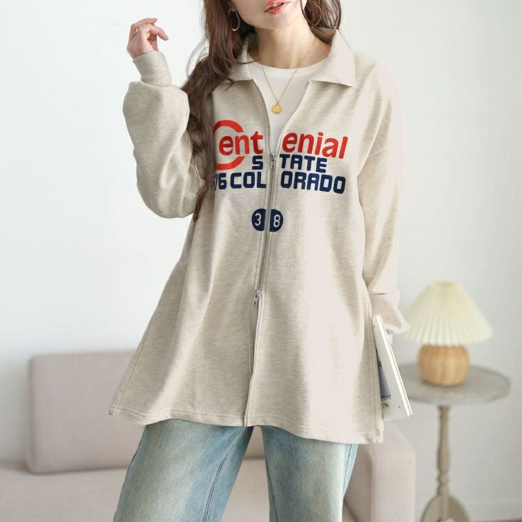 大きいサイズ レディース ロゴ入りダブルZIP襟付きカーディガン cros-140445