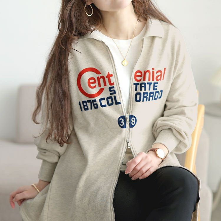 大きいサイズ レディース ロゴ入りダブルZIP襟付きカーディガン cros-140445