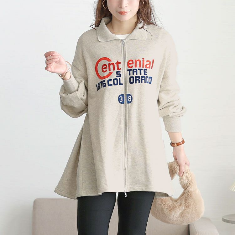 大きいサイズ レディース ロゴ入りダブルZIP襟付きカーディガン cros-140445