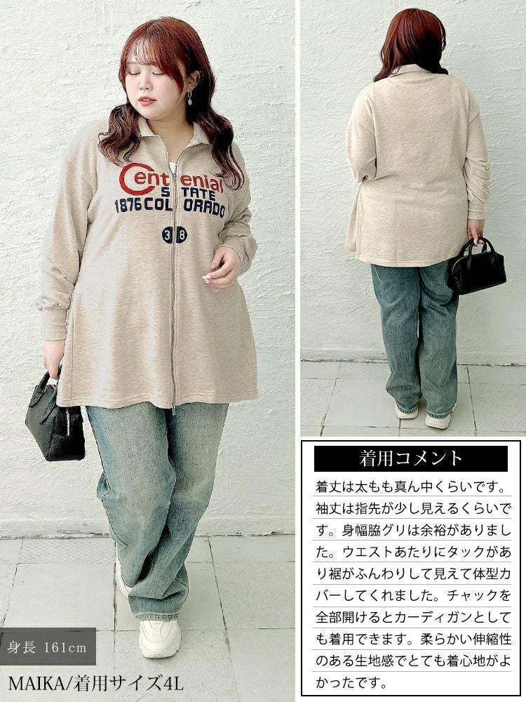 大きいサイズ レディース ロゴ入りダブルZIP襟付きカーディガン cros-140445