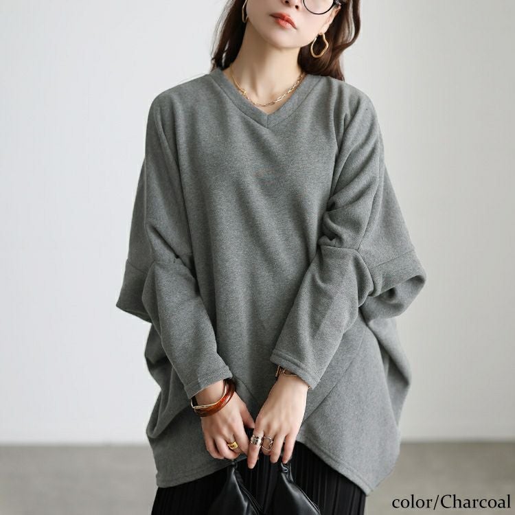 大きいサイズ レディース 裏起毛変形ドルマンプルオーバー kt-7000