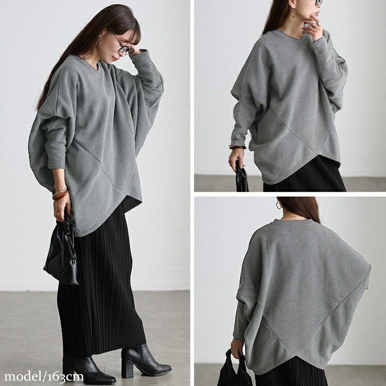 大きいサイズ レディース 裏起毛変形ドルマンプルオーバー kt-7000