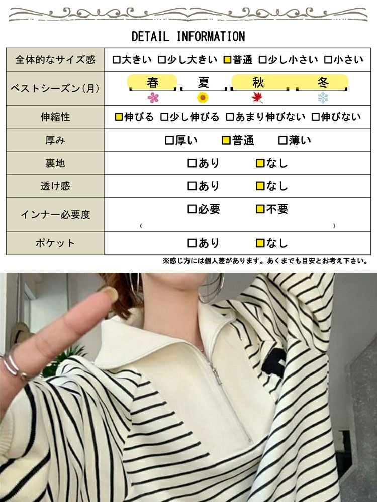 大きいサイズ レディース ハーフジップボーダーロゴニット goldy-1796