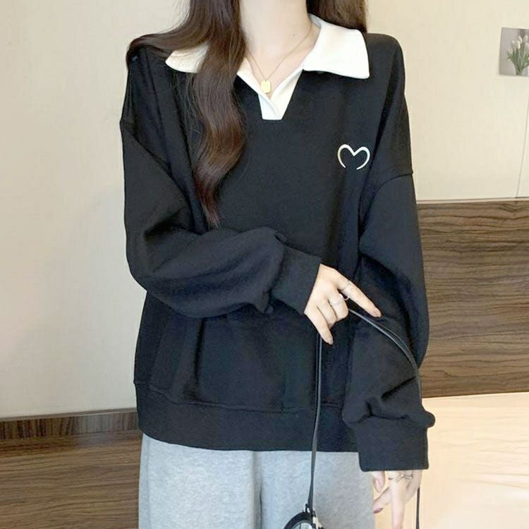 大きいサイズ レディース 襟付きハートロゴスウェットプルオーバー goldy-1795