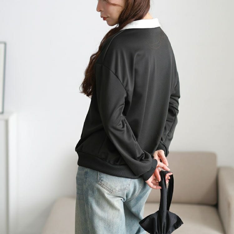 大きいサイズ レディース 襟付きハートロゴスウェットプルオーバー goldy-1795