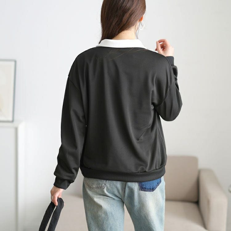 大きいサイズ レディース 襟付きハートロゴスウェットプルオーバー goldy-1795