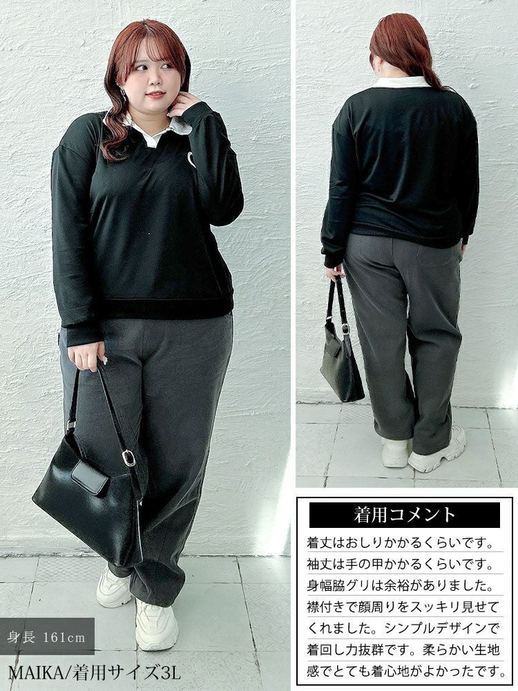 大きいサイズ レディース 襟付きハートロゴスウェットプルオーバー goldy-1795