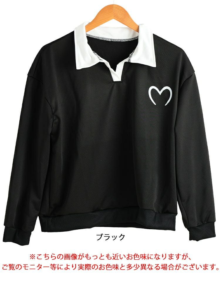 大きいサイズ レディース 襟付きハートロゴスウェットプルオーバー goldy-1795