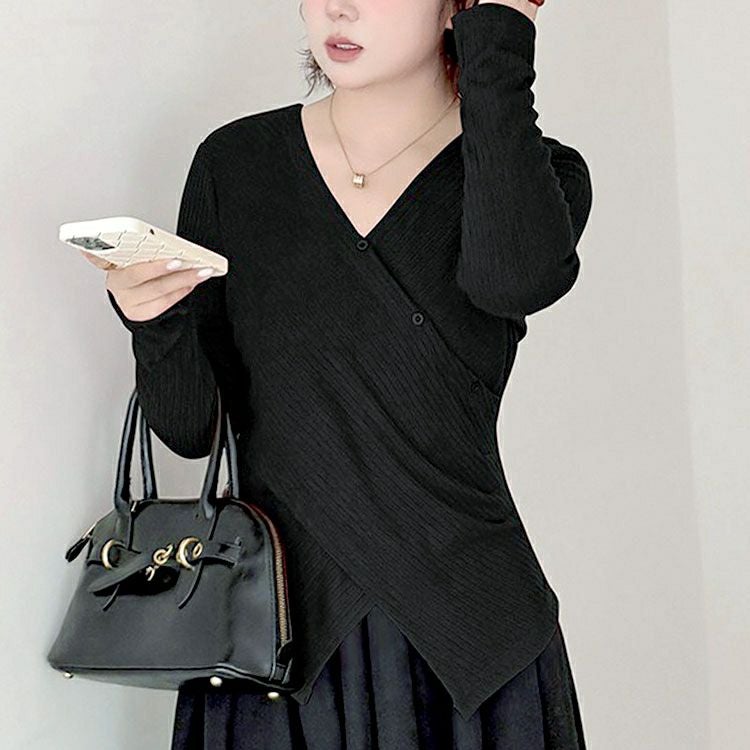 大きいサイズ レディース カシュクールコンパクトリブニット goldy-1793