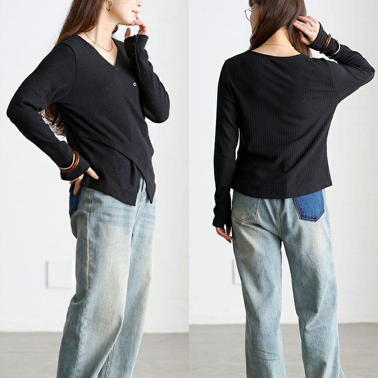 大きいサイズ レディース カシュクールコンパクトリブニット goldy-1793