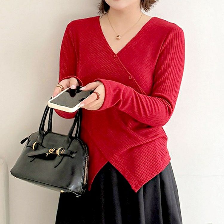 大きいサイズ レディース カシュクールコンパクトリブニット goldy-1793