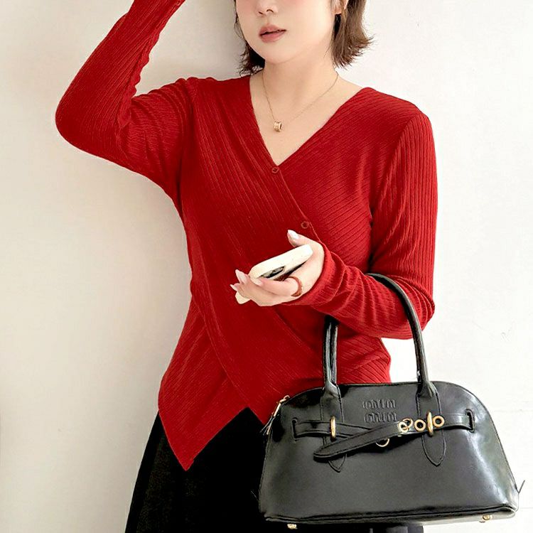 大きいサイズ レディース カシュクールコンパクトリブニット goldy-1793