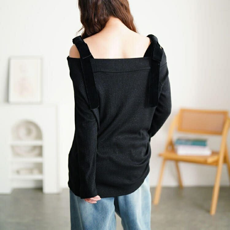 大きいサイズ レディース ベロアリボンオフショルラメリブニット maru-30211