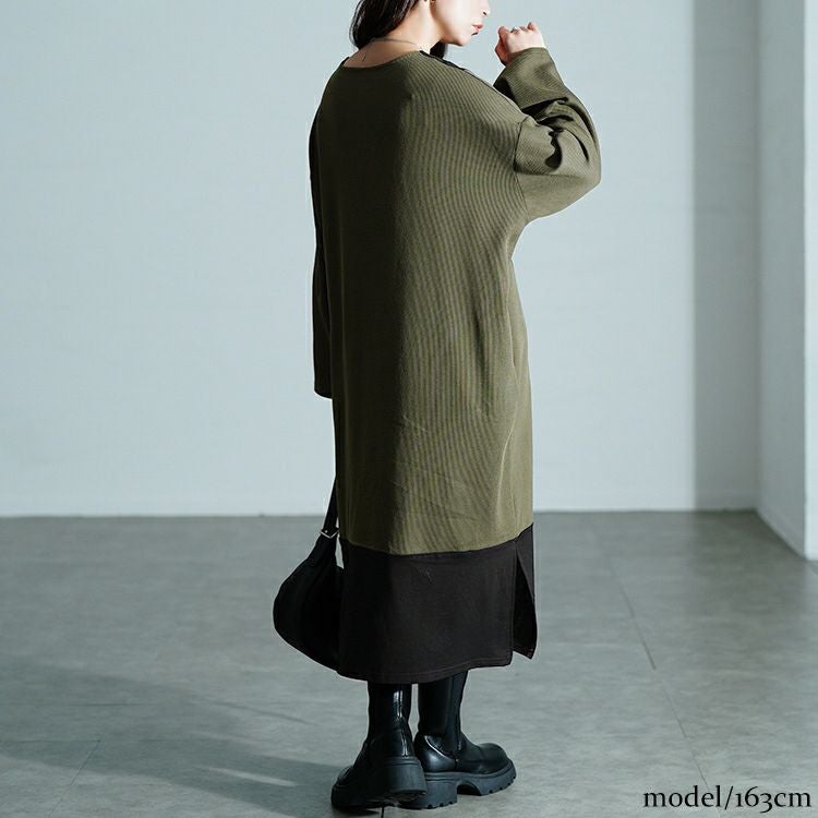 大きいサイズ レディース 異素材切り替えバイカラーワンピース maru-30207