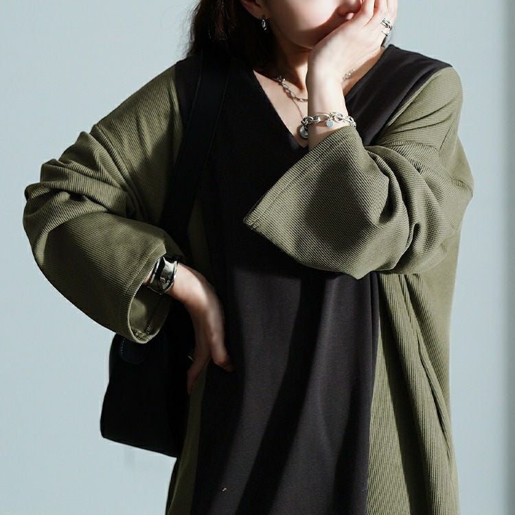 大きいサイズ レディース 異素材切り替えバイカラーワンピース maru-30207