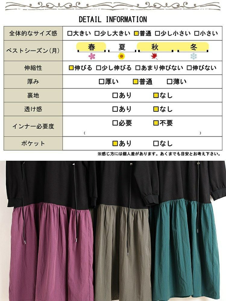 大きいサイズ レディース ウエストドロストフレアドッキングワンピース