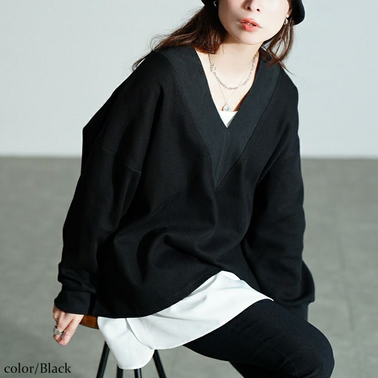 大きいサイズ レディース 深Vネックニットソーワイドプルオーバー maru-30205