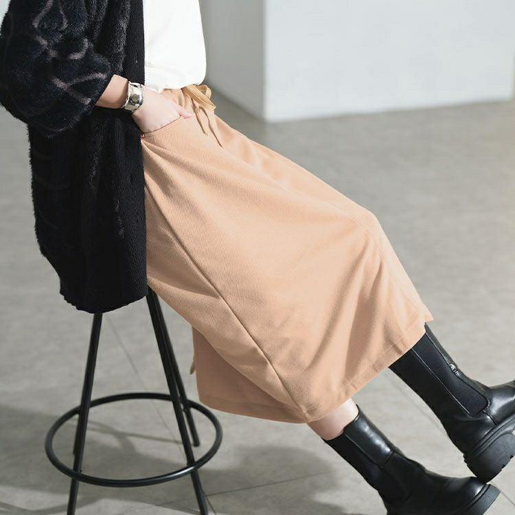 大きいサイズ レディース フロントポケットミディ丈Iラインスカート goldy-1799