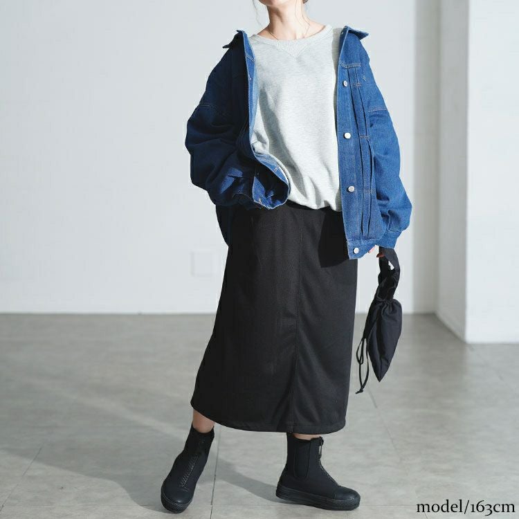 大きいサイズ レディース フロントポケットミディ丈Iラインスカート goldy-1799