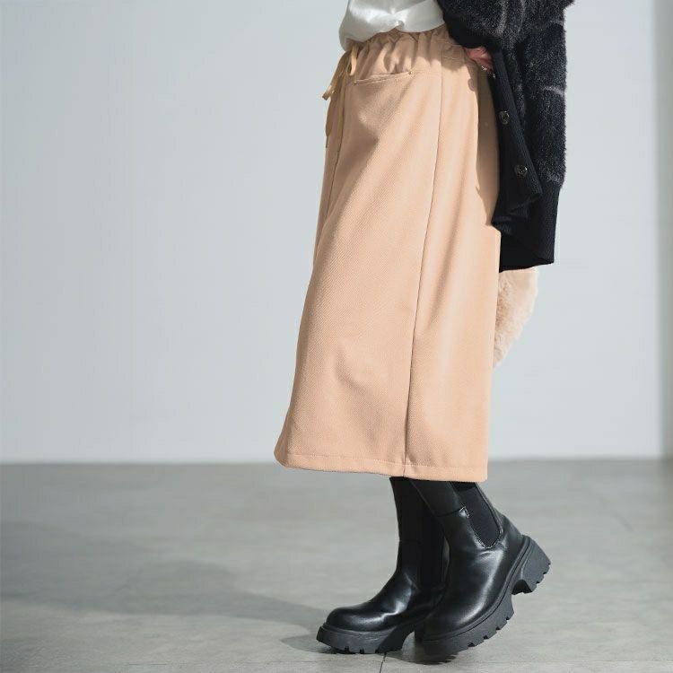 大きいサイズ レディース フロントポケットミディ丈Iラインスカート goldy-1799