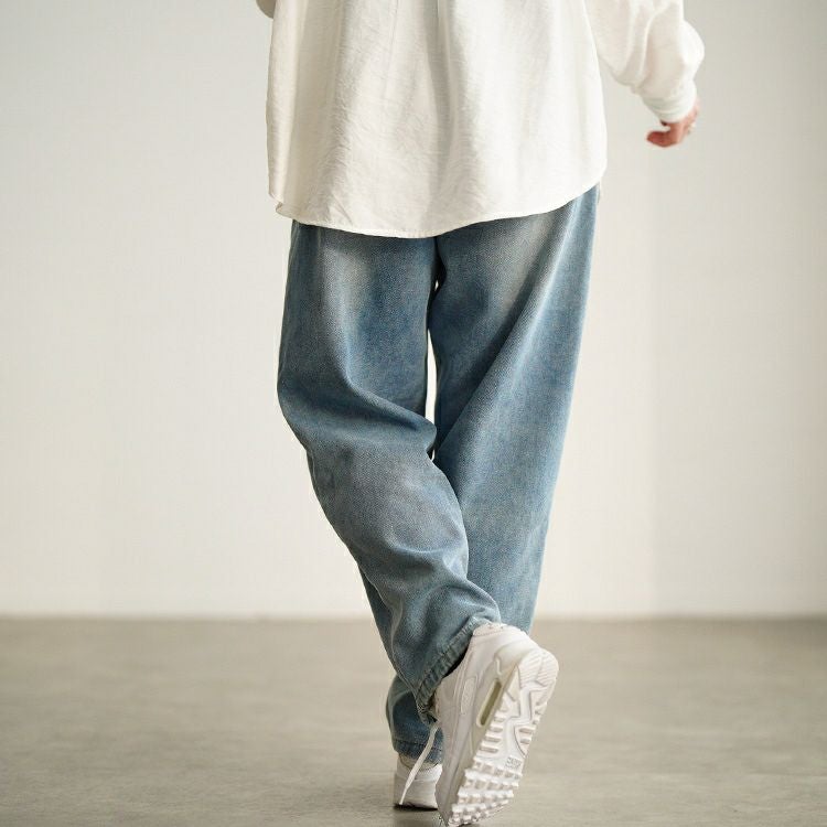 大きいサイズ レディース 裏フリース配色ストレートデニムパンツ goldy-1780