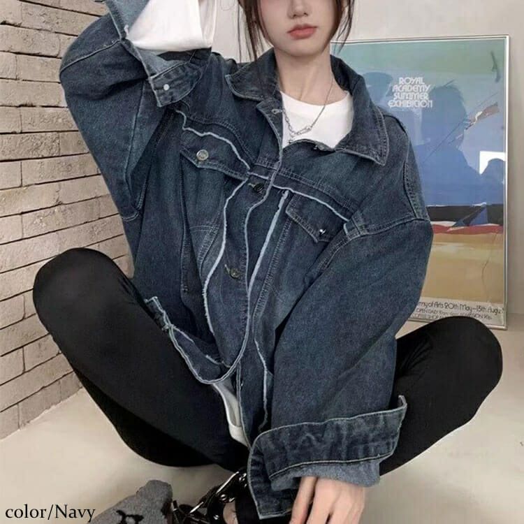 大きいサイズ レディース フリンジ加工デニムジャケット goldy-1807