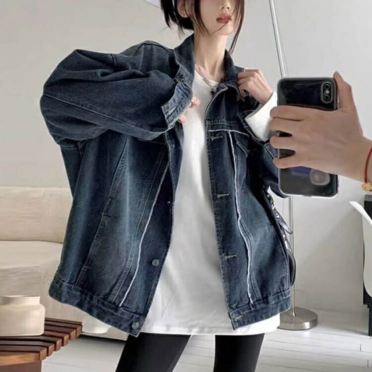 大きいサイズ レディース フリンジ加工デニムジャケット goldy-1807