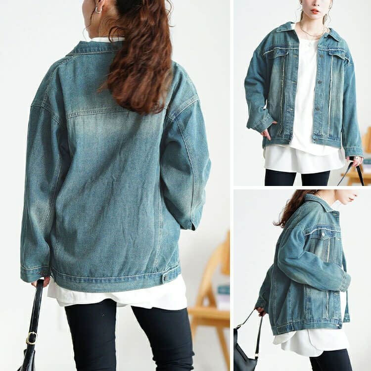 大きいサイズ レディース フリンジ加工デニムジャケット goldy-1807