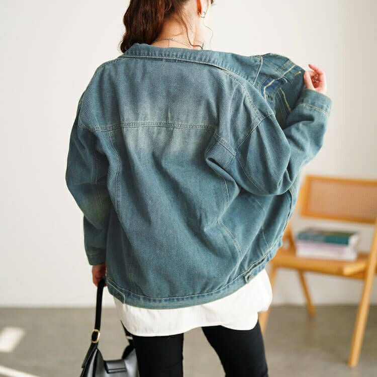 大きいサイズ レディース フリンジ加工デニムジャケット goldy-1807