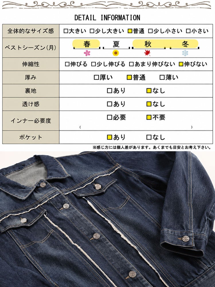 大きいサイズ レディース フリンジ加工デニムジャケット goldy-1807