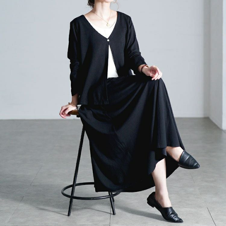 大きいサイズ レディース レイヤード風トップス＆ロングスカート2点セット goldy-1805